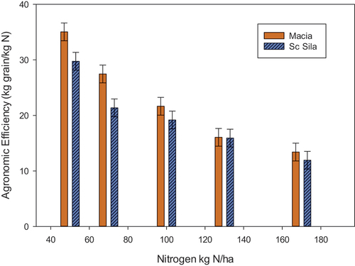 Figure 8. Effect of sorghum variety × nitrogen application on agronomic efficiency.