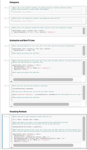 Fig. 5 Example of prebuilt code in the R Jupyter notebooks for the Introduction to R lesson.