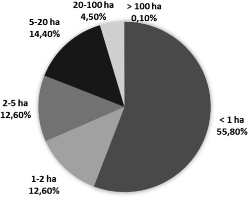 Figure 4. Division of the land in the Bohemian Lands in 1906 (according to the number of owners). Source: Calculation based on Fiedler (Citation1906, p. 174).