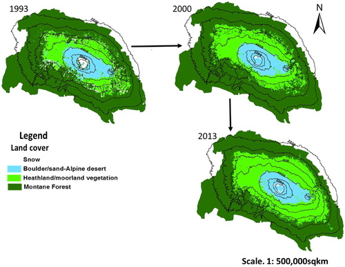 Figure 4. Land-cover in February 1993, February 2000 and February 2013.Data Source: Landsat TM7, www.glovis.usgs.gov.