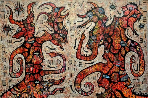 Never the Twain Shall Meet Met (mixed media on canvas) by Greg Bromley (Dec. 2022–March 2023)