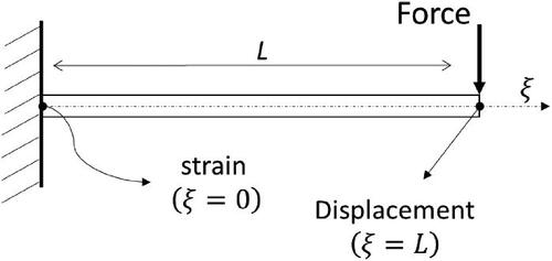 Figure 6: A cantilever beam subject to white noise excitation of unit amplitude; the responses consist of peak r.m.s displacement and strain responses.