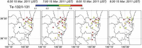 Figure 13. The spatial distribution of Te-132/I-131 in Plume P2C.