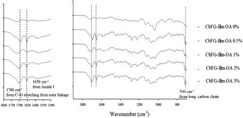 Figure 4. FT-IR spectra of CbFG-films without or with OA.