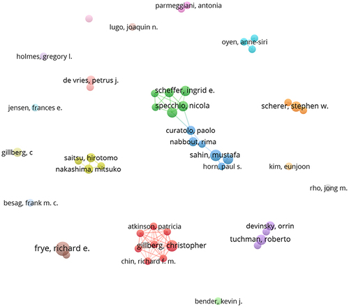 Figure 5 Network visualization of authors. The larger the node, the greater the number of published articles. The node connection lines represent the strength of the relationship between authors.