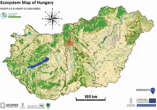 Figure 16. Ecosystem Map of Hungary.Footnote19 The underlying data set was integrated from a variety of EO and non-EO data sources with a resolution of 20 m over the whole national territory. It will serve as a basis for change detection and monitoring as well as for the assessment of ecosystem services