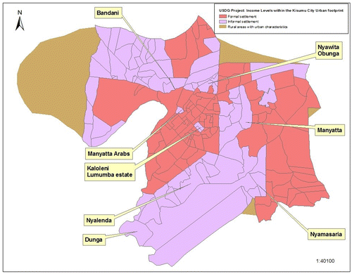 Figure 1. Informal settlements in Kisumu (Ombara, Nyambuga, & Oloko, Citation2015).