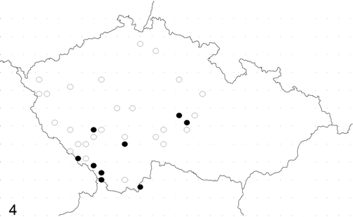 Figure 4. Distribution of Leptophlebia vespertina. Empty circle: no data after 1970, full circle: findings after 1970.
