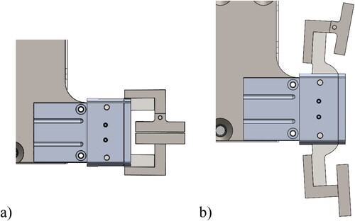 Figure 15. Gripper with gripping tips: (a) closed tips, and (b) open tips.