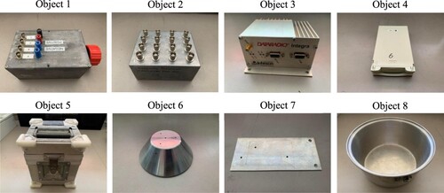 Figure 4. The eight metallic objects used in the experiment.