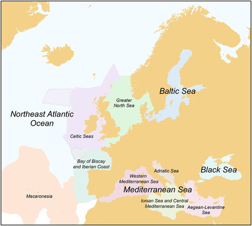 Figure 3. The European marine regions and subregions according to MSFD.Map: NIVA, based on EEA.Footnote77