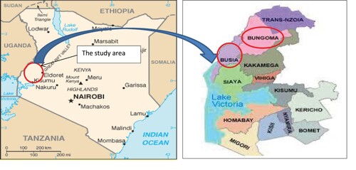 Figure 1. Map of Kenya and western region showing the area where the study was conducted.