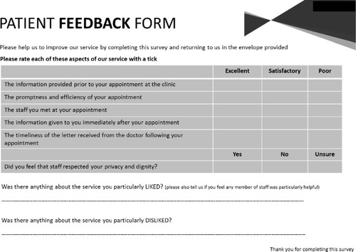 Figure 2 Patient Feedback Form for virtual clinic.