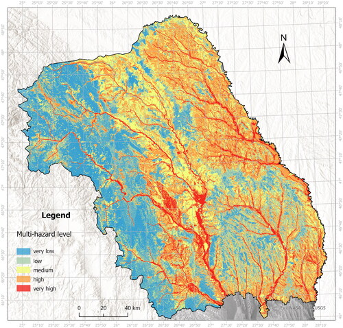 Figure 6. Distribution of multi-hazard classes in northeastern Romania.