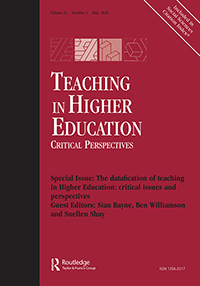 Cover image for Teaching in Higher Education, Volume 25, Issue 4, 2020