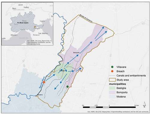 Figure 3. Breach location and flow direction during the event.