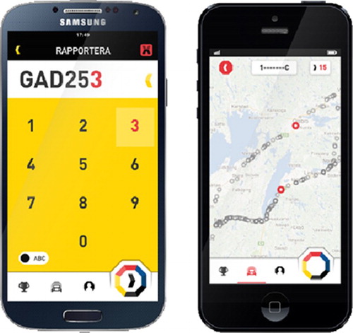 Figure 1. The app, named after the study (Cabotagestudien, available at the App Store and Google Play). Volunteers download the app, register licence plate numbers and add comments on nationality, for example.