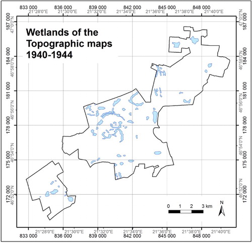 Figure 3. Wetlands of the Topographic maps, 1940–1944.