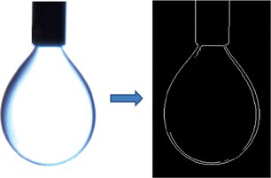 Figure 3 Left) Actual image of a pendant drop; Right) Binary image resulting from edge detection (color figure available online).