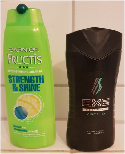 Figure 3. A shampoo from Garnier Fructis and a shower gel from Axe.