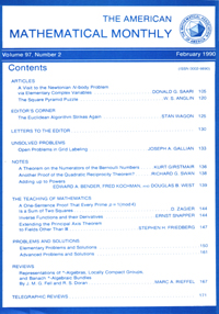 Cover image for The American Mathematical Monthly, Volume 97, Issue 2, 1990