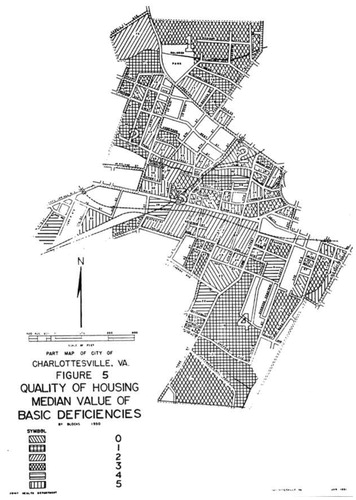 Figure 11. This survey correlates strongly with Black neighborhoods of Charlottesville, by design. Joint Health Department, “An Appraisal of the Quality of Housing: Charlottesville, Virginia,” 1951. (Image in the public domain.)