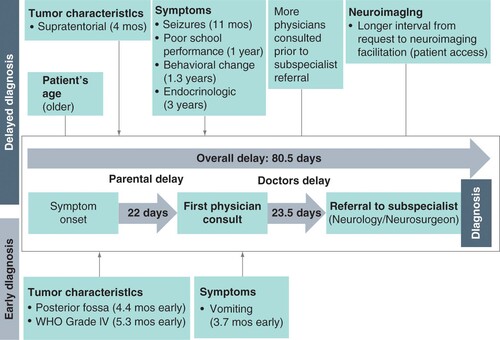 Figure 2. Factors associated with delayed diagnosis in pediatric brain tumors among Filipino children admitted at the Philippine General Hospital. mo: Month.