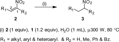 Scheme 1. Chemoselective microwave reduction of α,β-unsaturated nitro compounds.