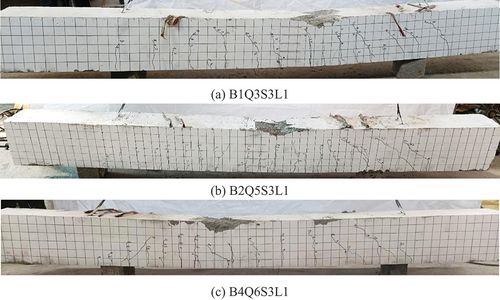 Figure 5. Damage pattern of some test beams.