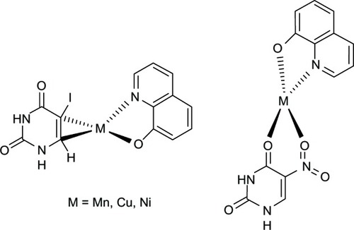 Figure 7 Structure of 8-hydroxyquinoline-uracil metal complexes.