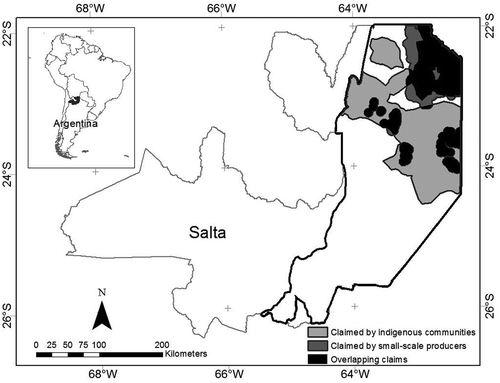 Figure 2. Area claimed by indigenous communities and small-scale agricultural producers in the study area.