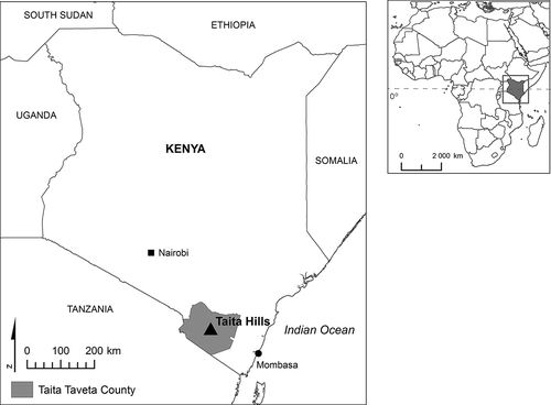 Figure 1. Location of the Taita Hills in Taita Taveta County in South-Eastern Kenya.