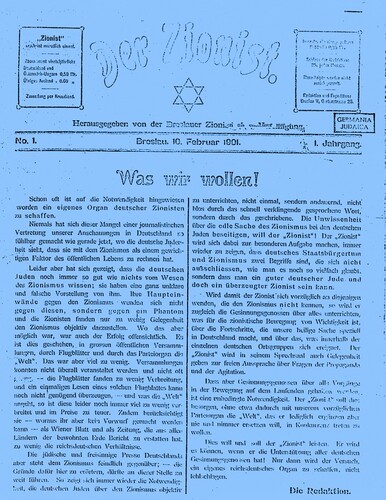 Figure 1. Der Zionist is considered the first Zionist periodical in Germany.