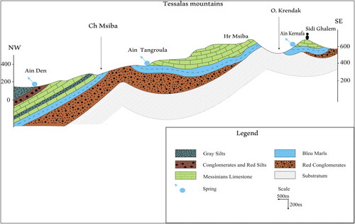 Figure 3. Hydrogeological section of the Arbal sector.