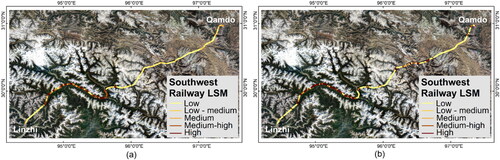 Figure 8. LSM of XQ railway: (a) original; (b) side-sampling.