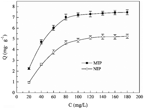 Figure 10. Adsorption isotherms of the optimal MIP and NIP microspheres.