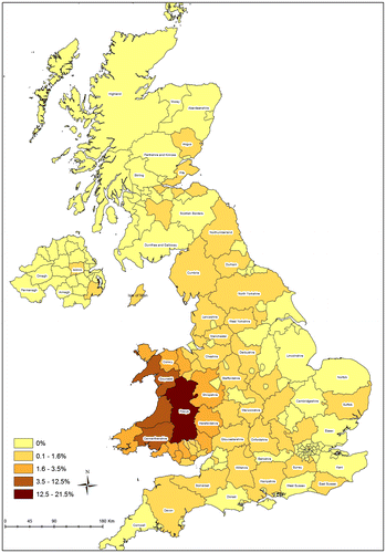 Figure 1. County of residence of visitors to the 2014 Royal Welsh Show (RWS) (n = 1027).