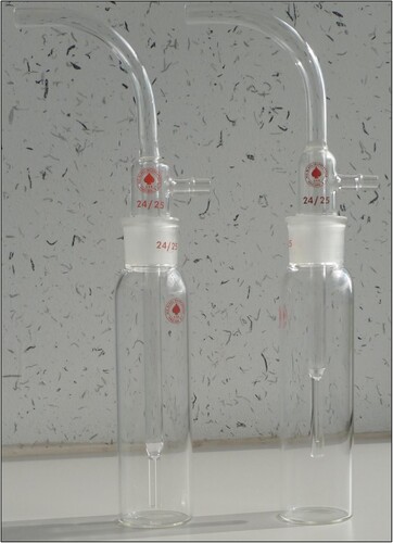 Figure 3. Comparison image of all-glass impingers AGI-4 and AGI-30. © Crown copyright, Dstl.