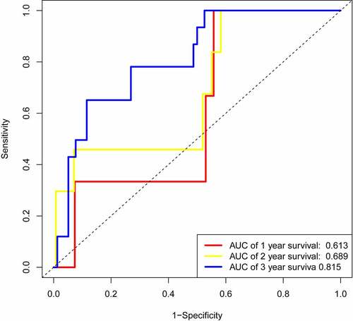 Figure 6. AUC of time-dependent ROC curves of the internal validation