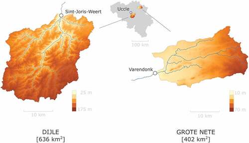 Figure 1. Selected catchments in Belgium.