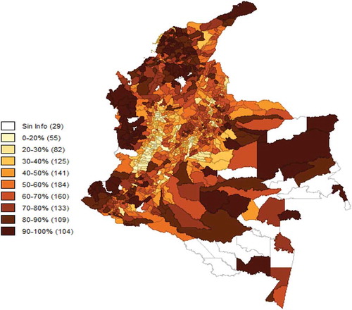 Map 2. Housing deficit at a municipal level in Colombia. Year 2005