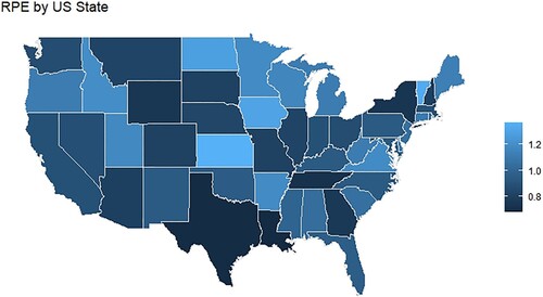 Figure 6. United States weighted state by state RPE.