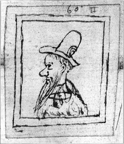 Figure 1 Turlough Luineach O'Neill, as drawn by Barnabe Googe. This image is reproduced courtesy of The National Archives, London, UK. [SP 63/45, no 60 (ii)].