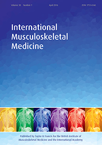 Cover image for International Musculoskeletal Medicine, Volume 38, Issue 1, 2016