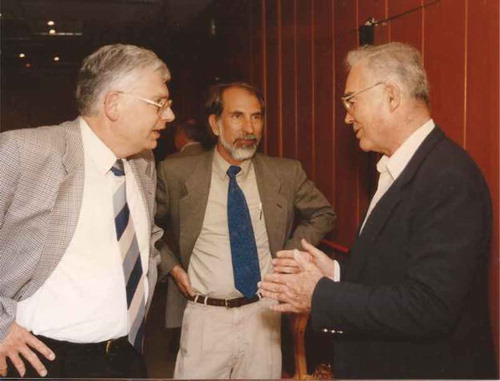 Hans Spiess, Ed Samulski and Zeev Luz (Rehovot, Israel, 1997). Luz’s didactic teaching style was legendary–with his senior colleagues (apparent in this photo) as well as his students.