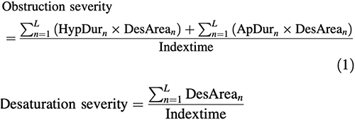 Figure 2 Calculation of the “obstruction severity” and “desaturation severity” metrics as proposed by Kainulainen et alCitation42.