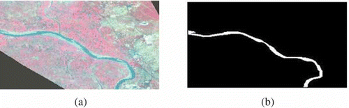 Figure 4. River extracted from LANDSAT multispectral imagery. (a) Original image and (b) river.