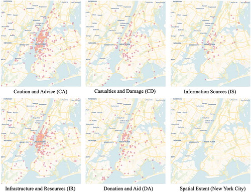 Figure 3. Spatial distribution of Hurricane Sandy tweet topic.