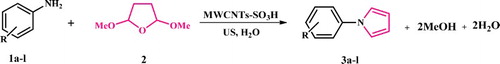 Scheme 2. Reaction of 2,5-dimethoxy tetrahydrofuran and primary aromatic amines.