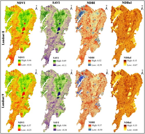 Figure 10. Surface biophysical parameters calculated from Landsat 8 OLI and Landsat 9 OLI-2 data sets.